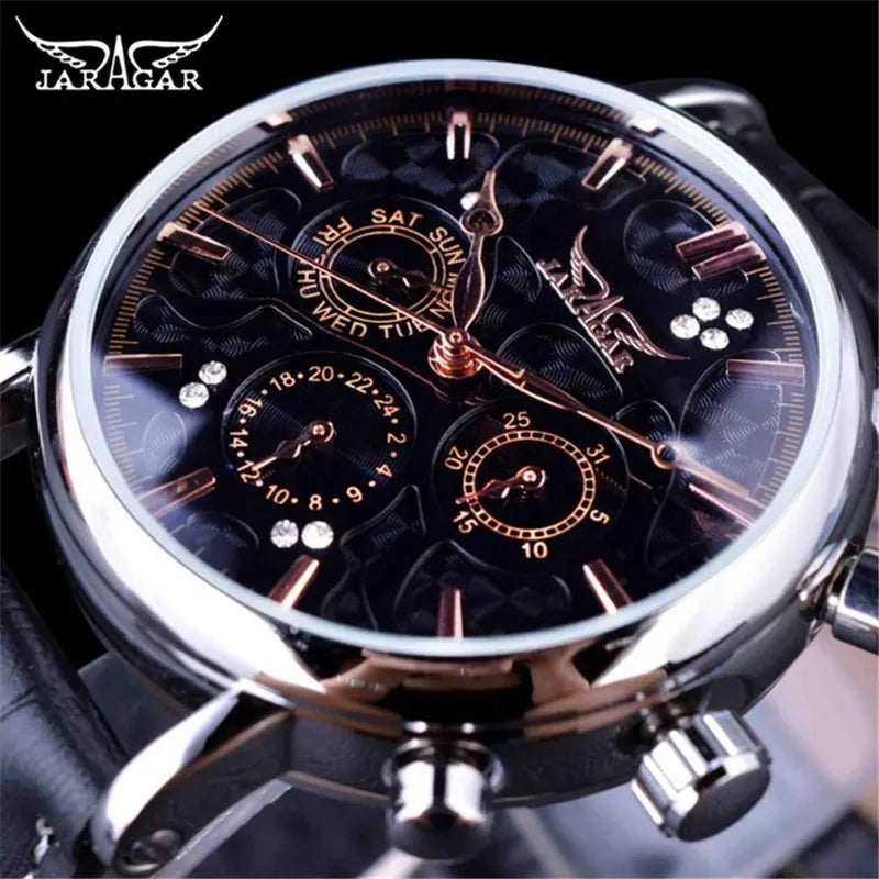 Men's Automatic Mechanical Watch Fashionable and Elegant Leather Strap Luxury Business Men's Watches reloj hombre