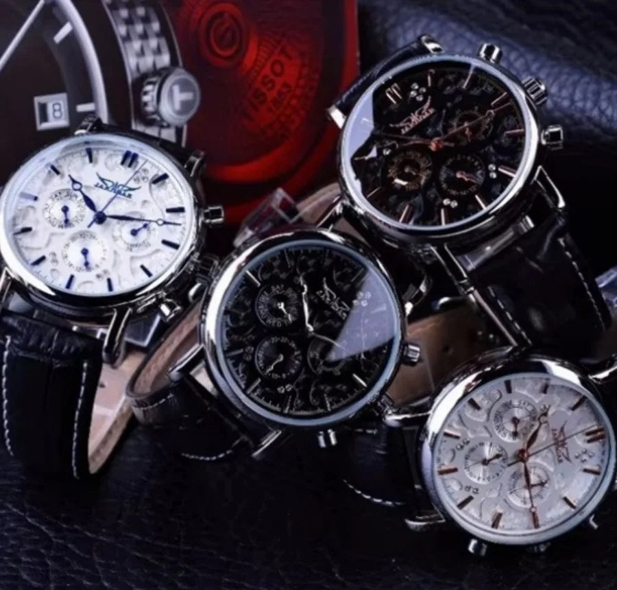 Men's Automatic Mechanical Watch Fashionable and Elegant Leather Strap Luxury Business Men's Watches reloj hombre