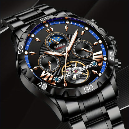 Premium Mens Automatic Mechanical Watch - 24H Dial, Date & Day Display, Self-Winding - Stylish Timekeeping for Everyday Wear