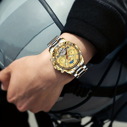 Men's Automatic Watch Stainless Steel Strap Three Dial Date Moon Phase Week Mechanical Watch, Ideal choice for Gifts