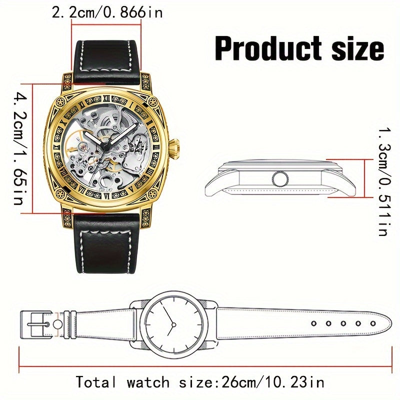 KUERST Mens Automatic Mechanical Watch - Intricately Carved Shell, Fashionable Hollow Design with Night-Glowing Hands - Premium Everyday Timepiece for Stylish Men