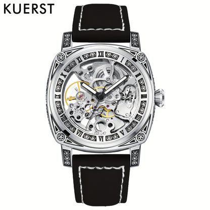 KUERST Mens Automatic Mechanical Watch - Intricately Carved Shell, Fashionable Hollow Design with Night-Glowing Hands - Premium Everyday Timepiece for Stylish Men