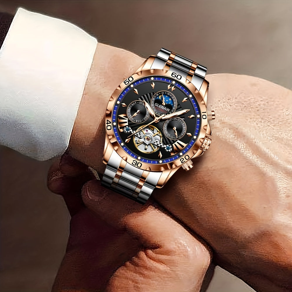 Premium Mens Automatic Mechanical Watch - 24H Dial, Date & Day Display, Self-Winding - Stylish Timekeeping for Everyday Wear