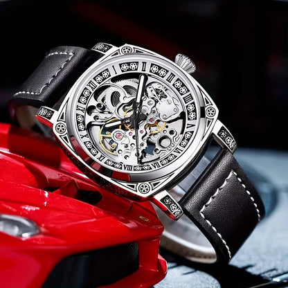 KUERST Mens Automatic Mechanical Watch - Intricately Carved Shell, Fashionable Hollow Design with Night-Glowing Hands - Premium Everyday Timepiece for Stylish Men